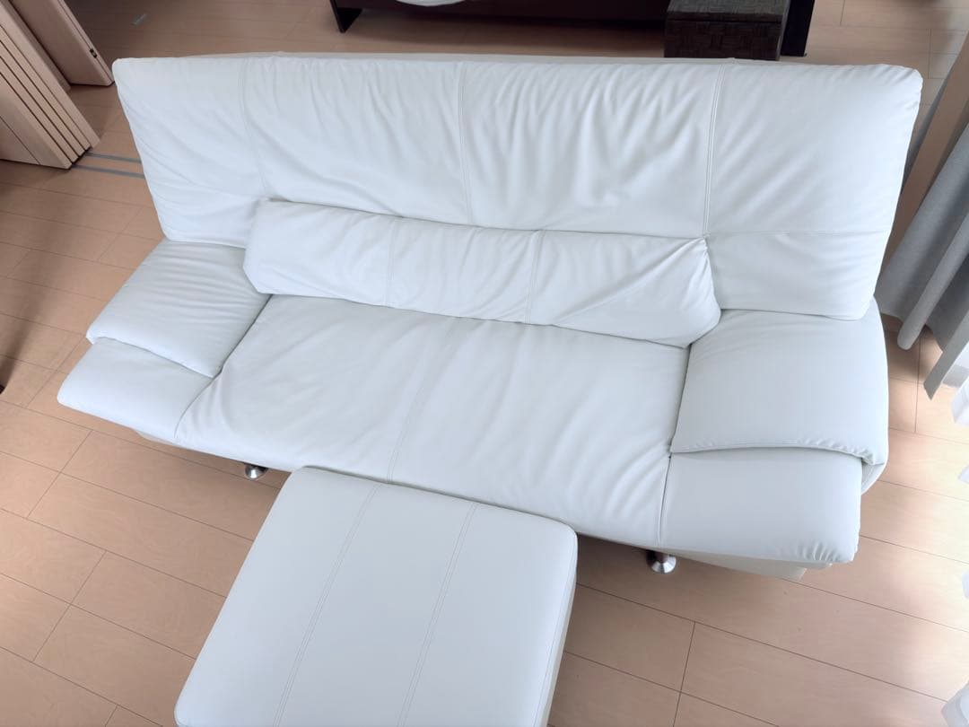 ホワイト 2人掛けソファ オットマン付き