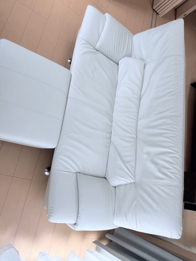 ホワイト 2人掛けソファ オットマン付き