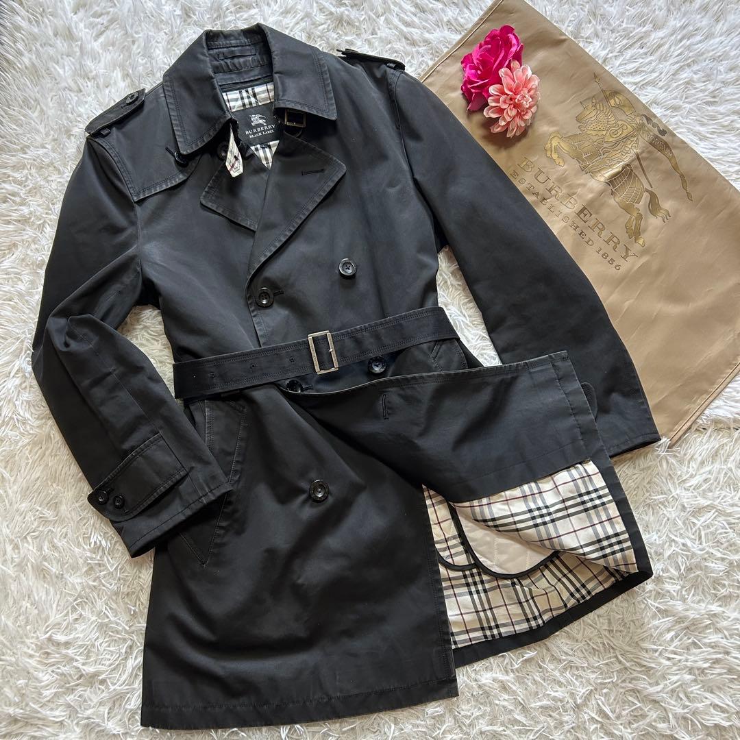 【限定割引】L バーバリー ブラックレーベル トレンチコート ノバチェック 黒