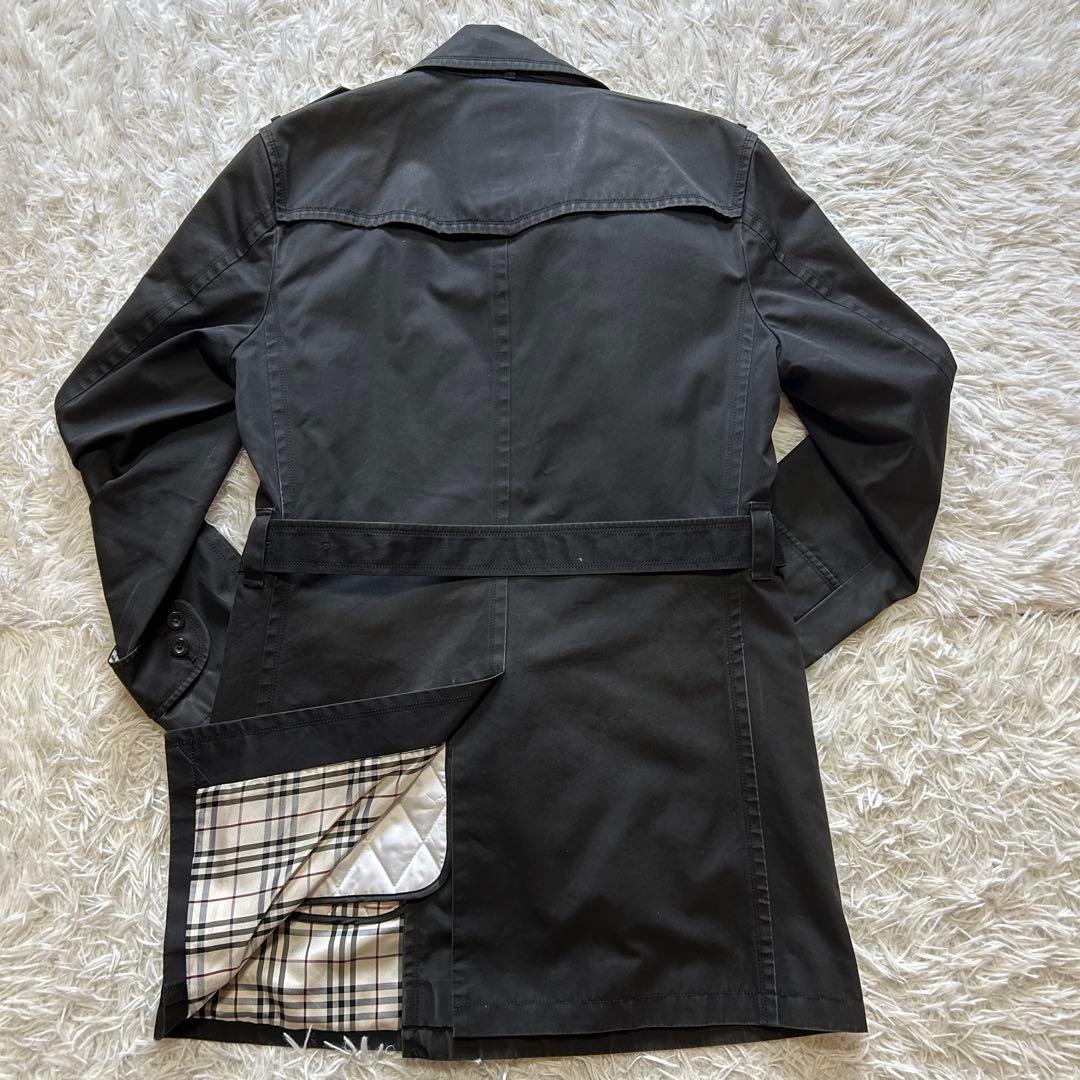 【限定割引】L バーバリー ブラックレーベル トレンチコート ノバチェック 黒