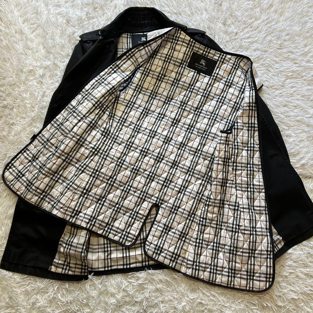 【限定割引】L バーバリー ブラックレーベル トレンチコート ノバチェック 黒