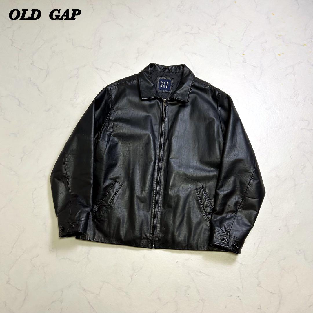 【90s】OLD GAP レザージャケット 黒 L ミニマル 中綿
