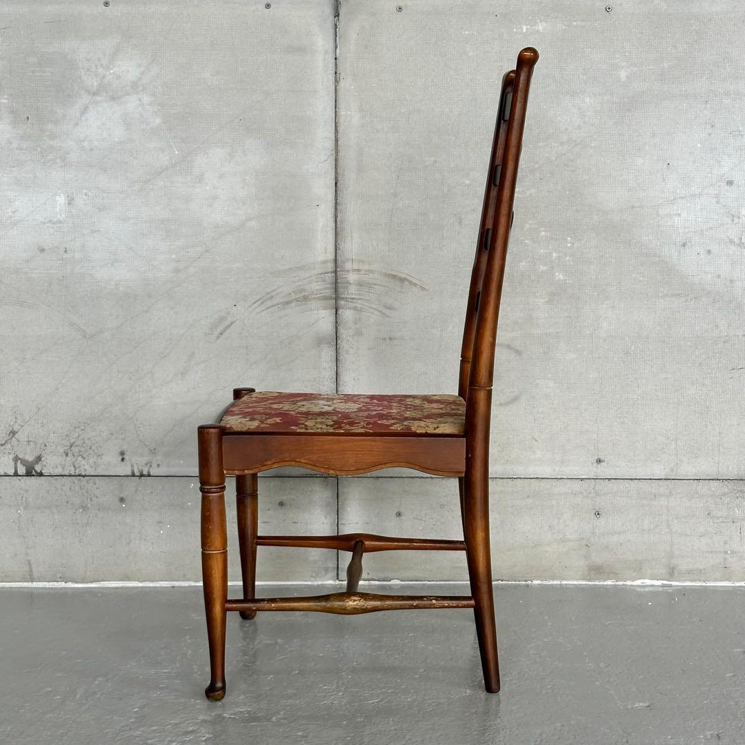 飛騨産業 キツツキ マーク｜ 花柄座面 ラダーバックチェア ｜ 昭和レトロ家具