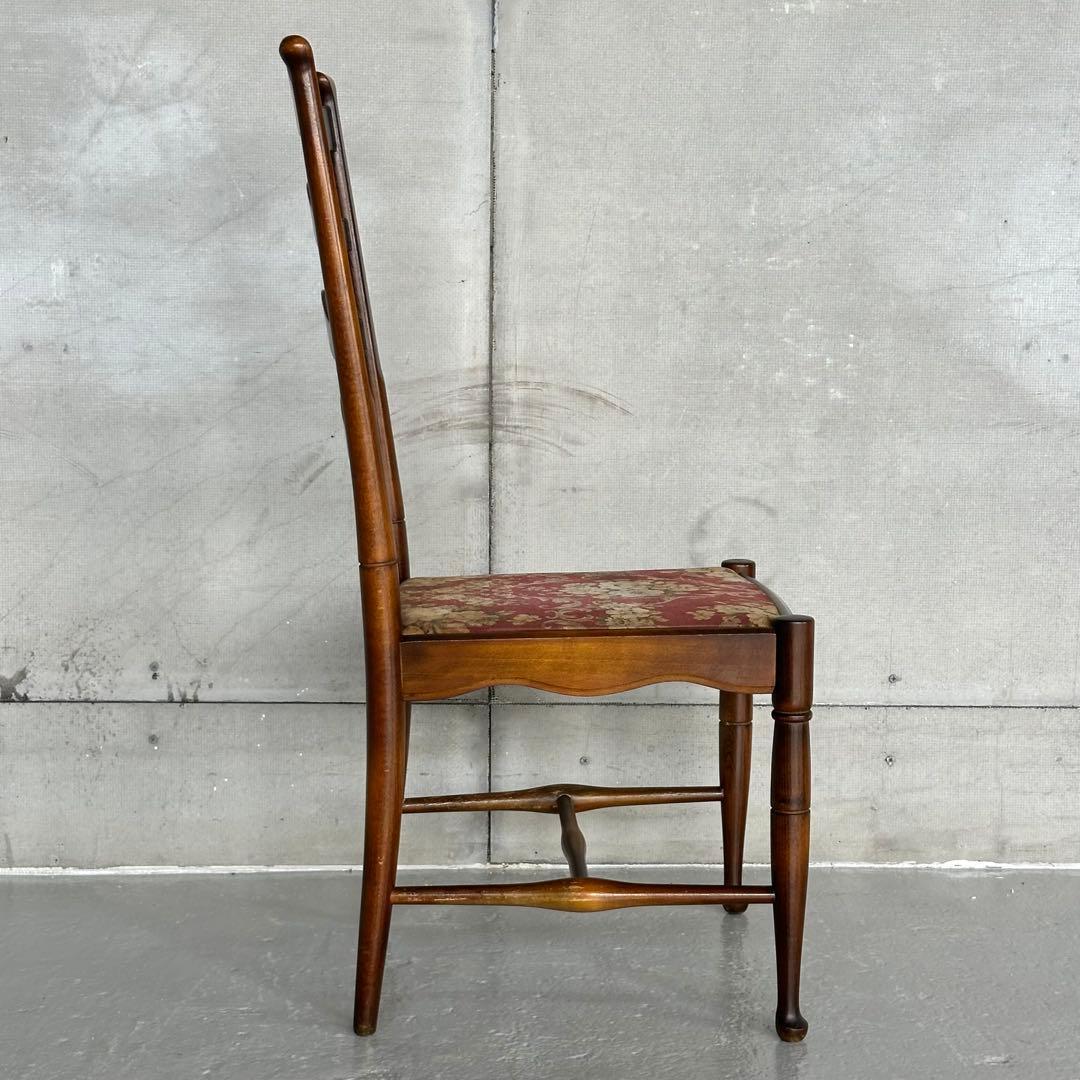 飛騨産業 キツツキ マーク｜ 花柄座面 ラダーバックチェア ｜ 昭和レトロ家具