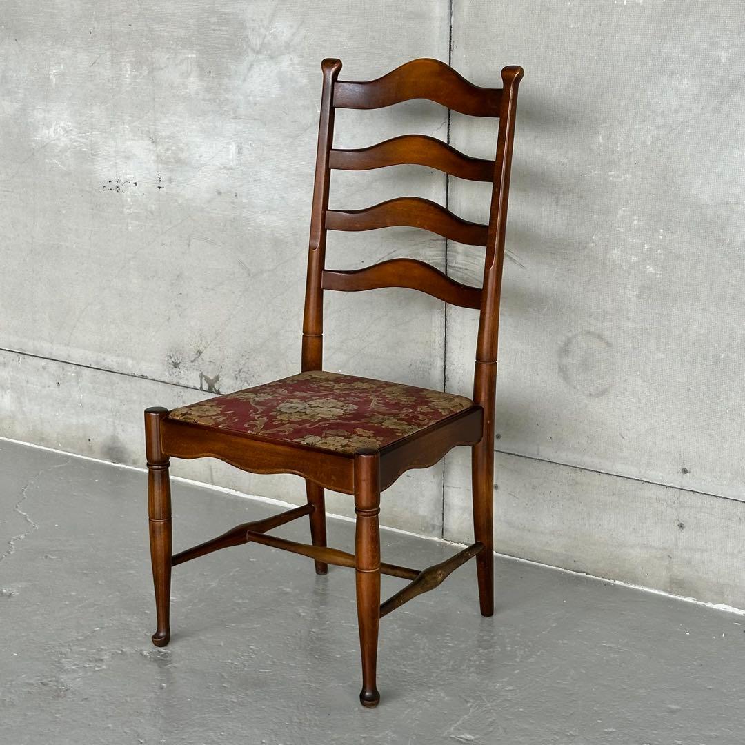 飛騨産業 キツツキ マーク｜ 花柄座面 ラダーバックチェア ｜ 昭和レトロ家具