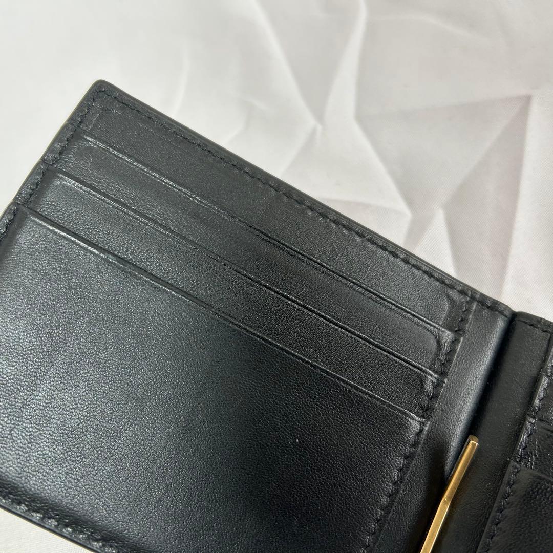 極美品　サンローラン　クロコ型押し　マネークリップ　二つ折り財布　カードケース