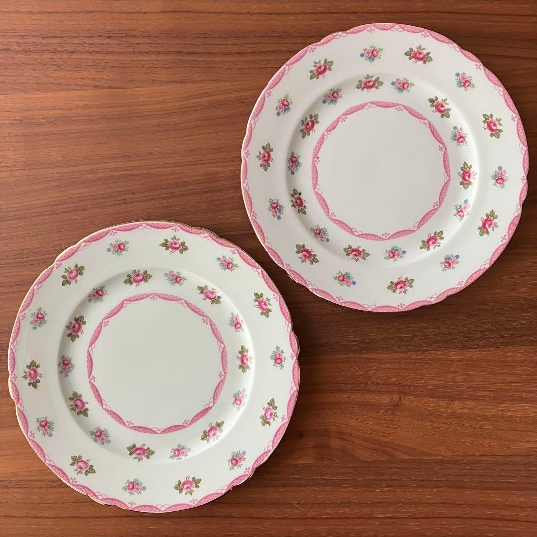 Shelley シェリー ピンクローズ 20cm ケーキプレート　2枚セット