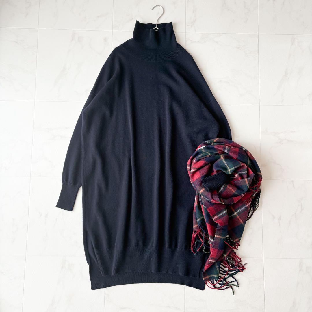 美品✨《DEMYLEE》カシミヤ100% ハイネックワンピース　チュニック　紺