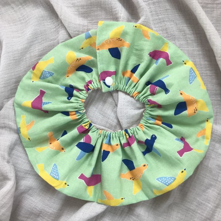 再販★朝空の鳥×カフェオレストライプ★ ハンドメイド　リバーシブル　スタイ