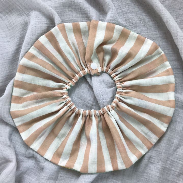 再販★朝空の鳥×カフェオレストライプ★ ハンドメイド　リバーシブル　スタイ