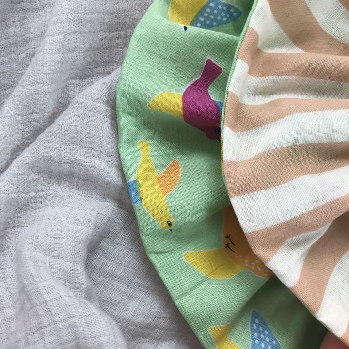 再販★朝空の鳥×カフェオレストライプ★ ハンドメイド　リバーシブル　スタイ