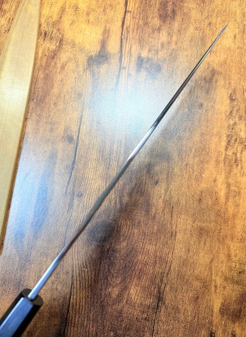 康之　本焼　刺身 柳刃　包丁　尺　鏡面　黒檀水牛八角柄　鞘付き