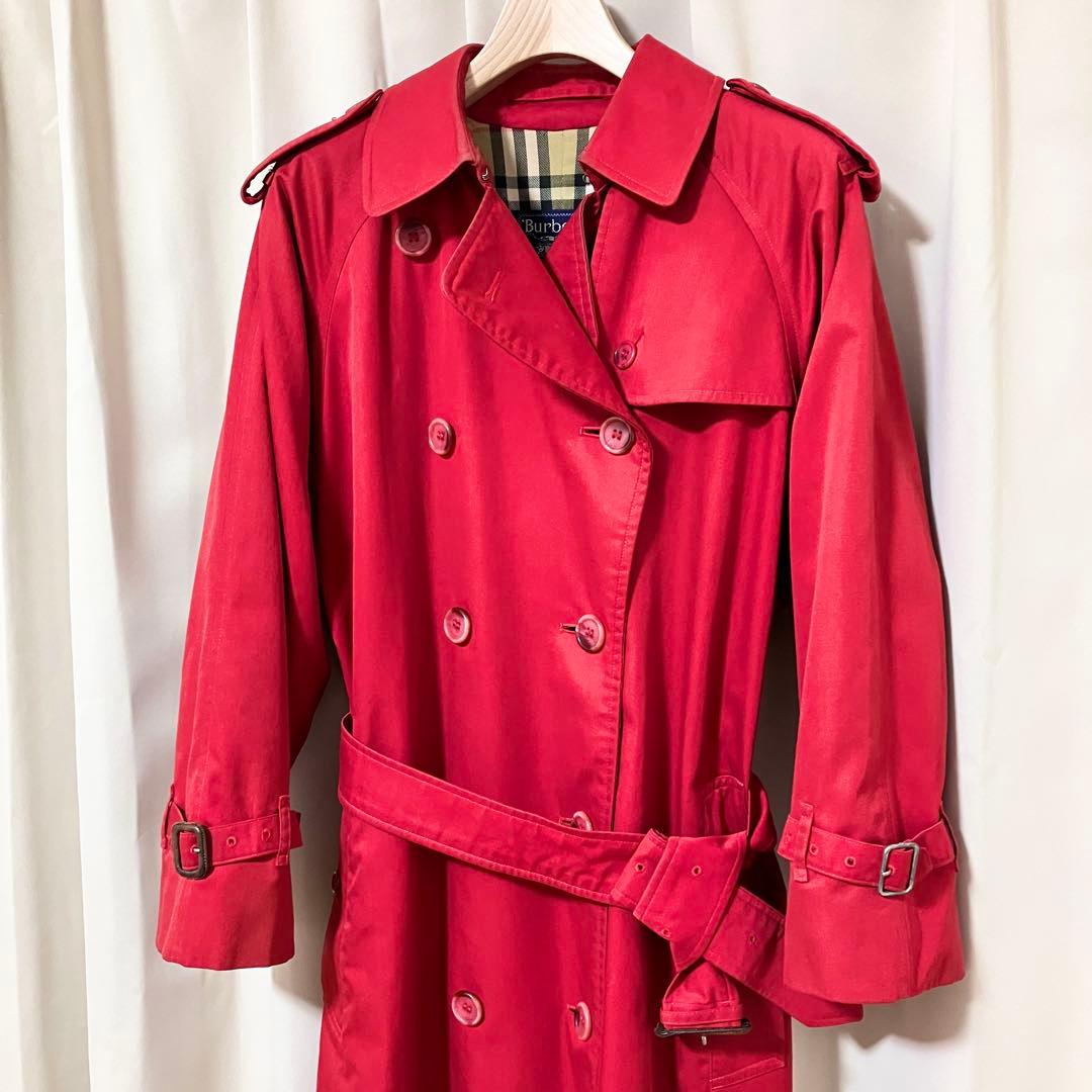 バーバリー トレンチコート ダブル ベルト 8 EXL M レッド ノバチェック