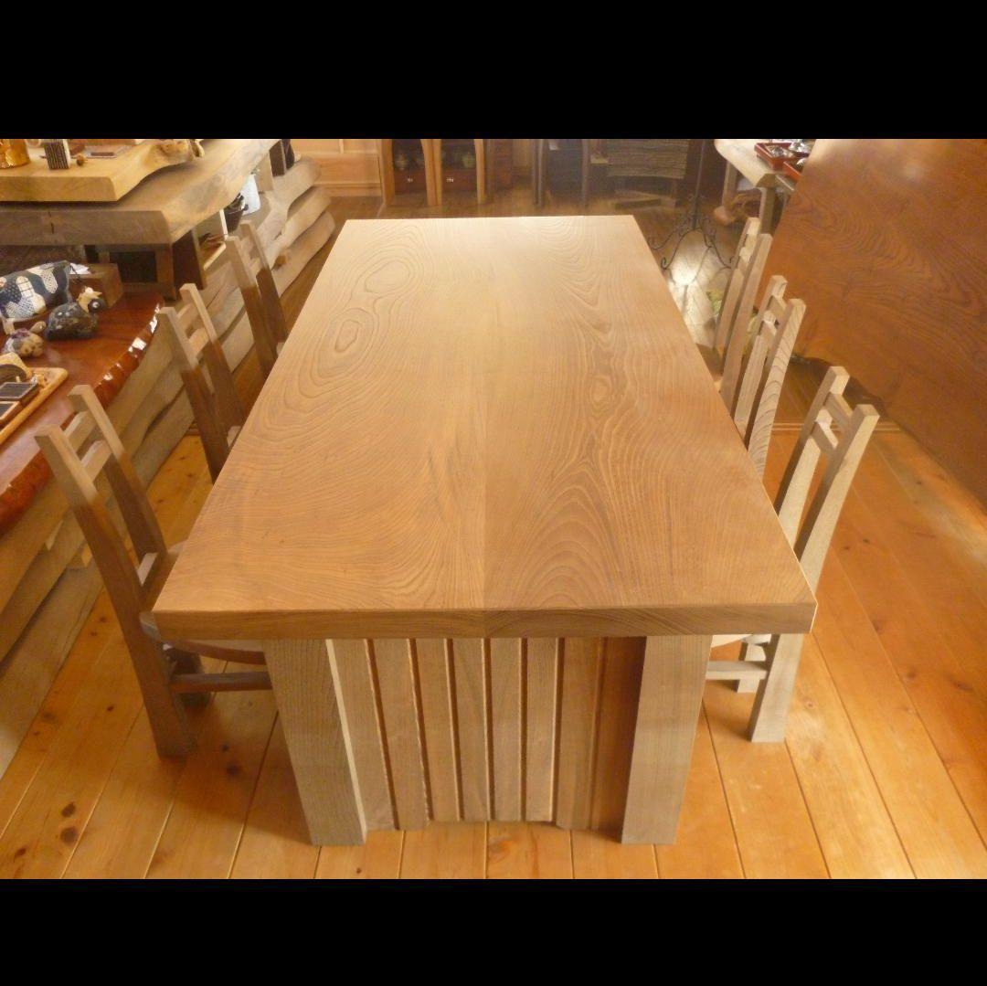 最高級仕様　送料込　神代欅　ケヤキ　食卓セット　無垢材　銘木　番号43