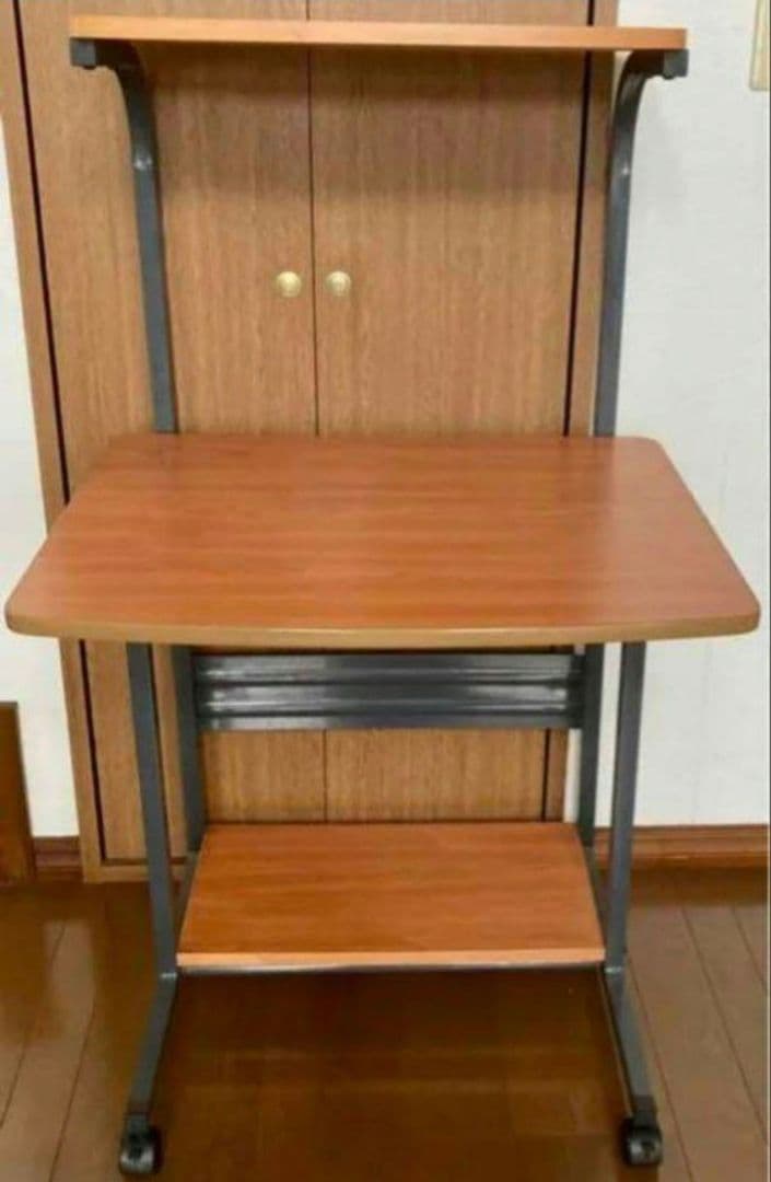 事務机　三段ワーキングテーブル　四隅ローラー搭載　移動式　70×120×60cm