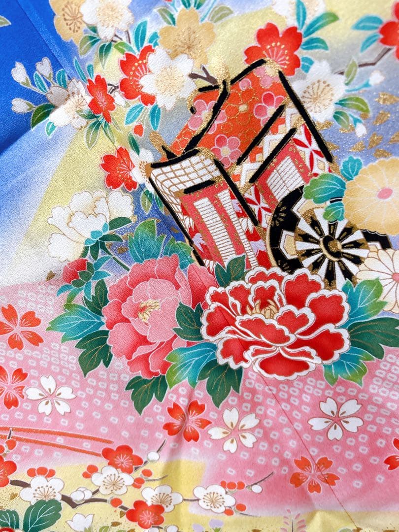 訳あり特価品♡正絹　七五三　7歳　フルセット　一式　青系　ピンク