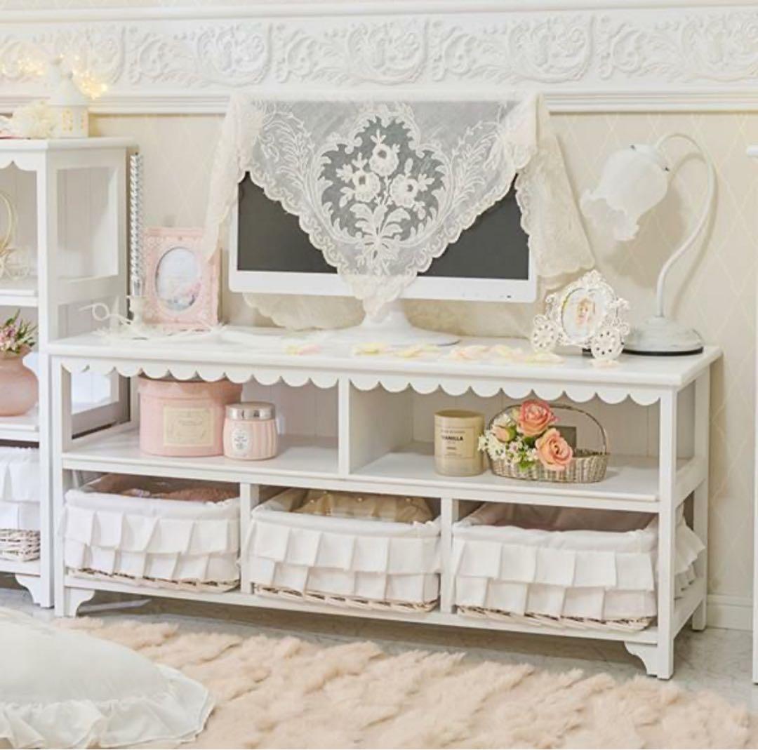 ロマプリ フリルバスケットテレビ台（大） 収納付き