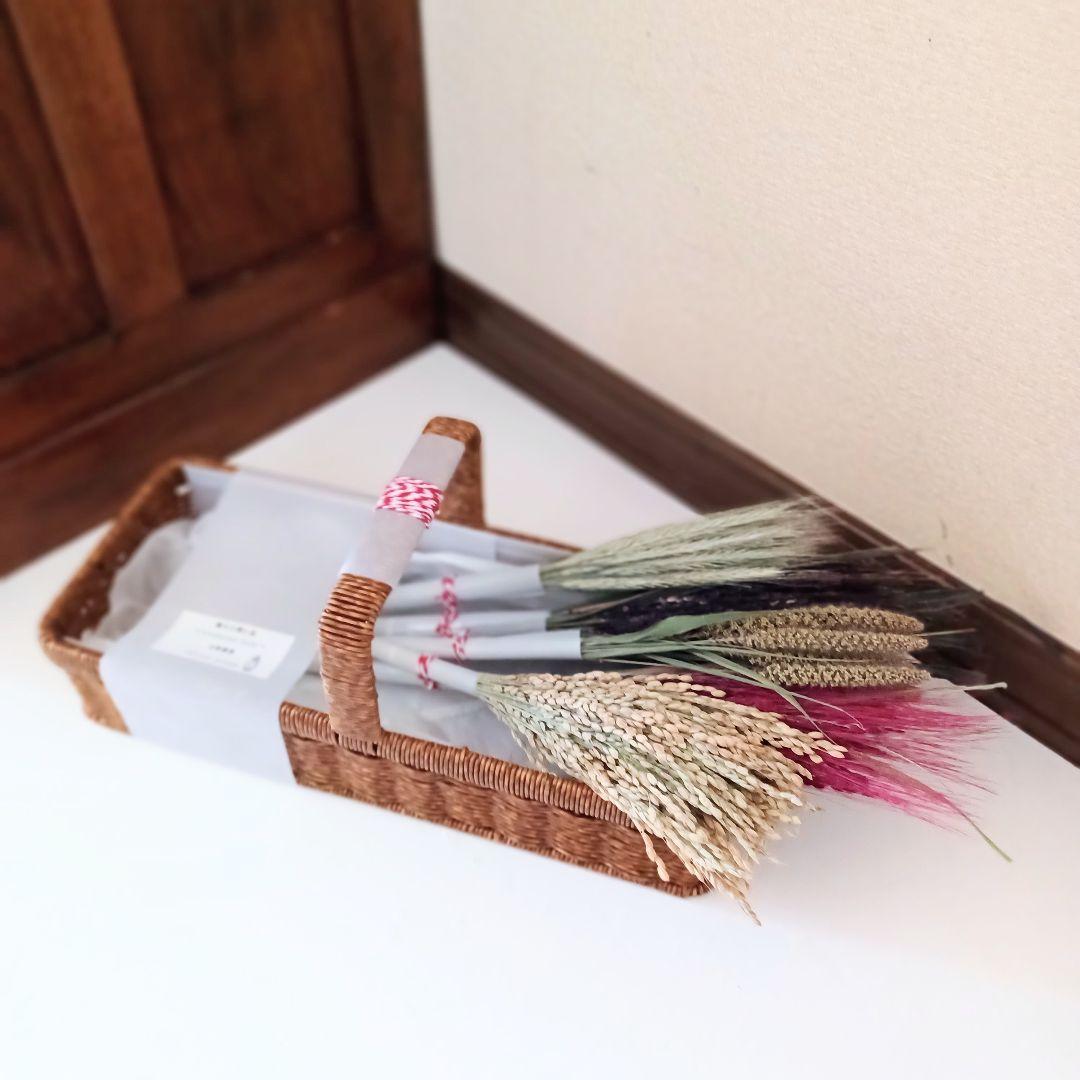 新品 未使用 ドライフラワー カゴ 稲穂 古代米 正月飾り 玄関 床の間 ギフト