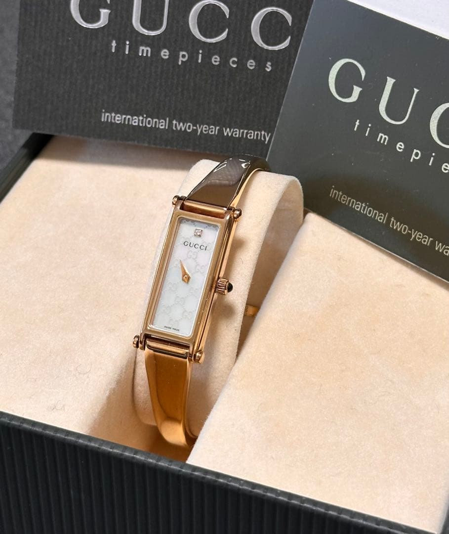 稼働品 グッチ 腕時計 バングルウォッチ1500L ゴールド 1Pダイヤ文字盤