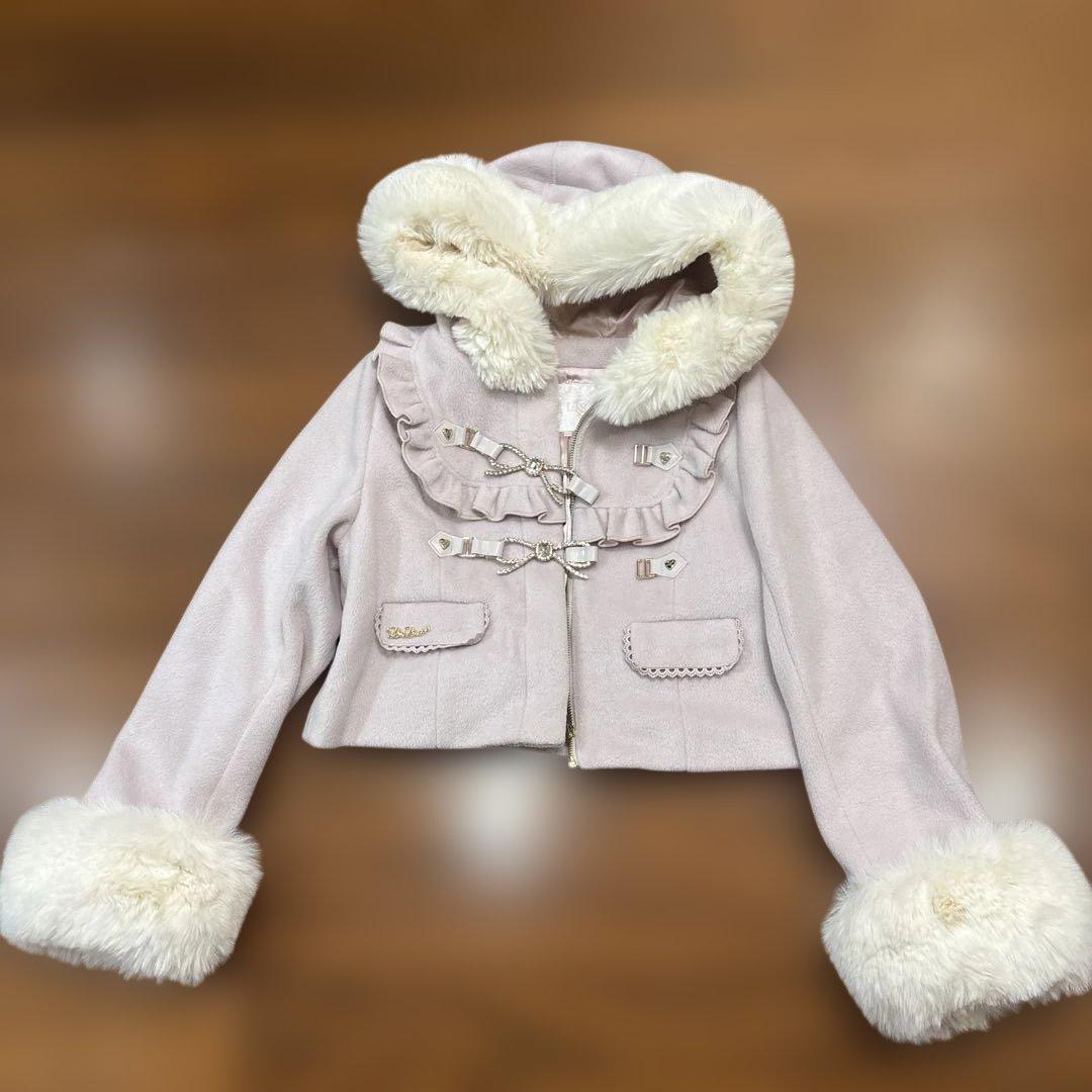 LIZLISA ビジューリボンショートフードコート ピンク