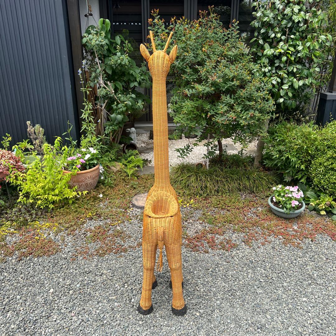 キリン ラタン家具 花台 鉢置き 籐家具 オブジェ アンティーク 希少 アニマル