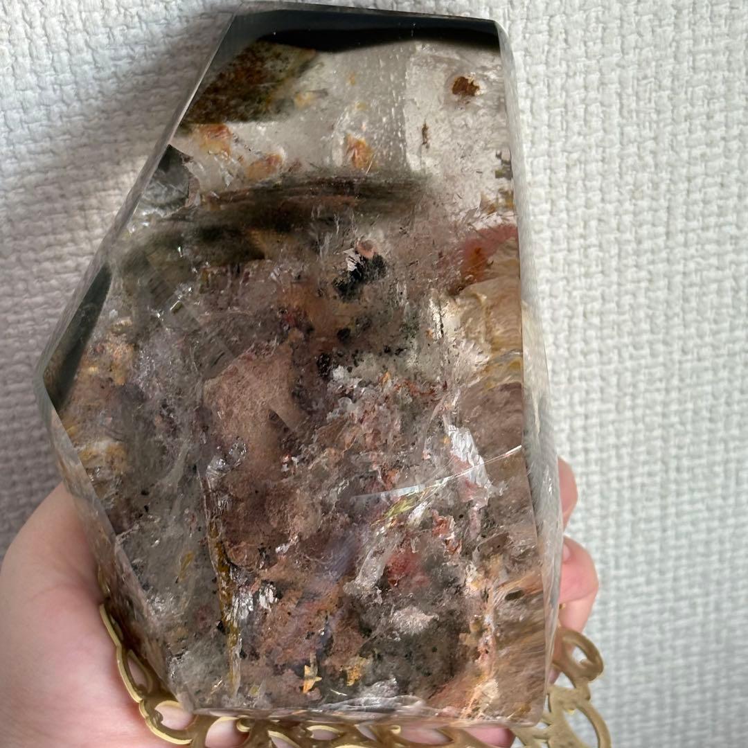 高品質 天然石 水入り流砂 四季ガーデンクォーツ原石置物900g