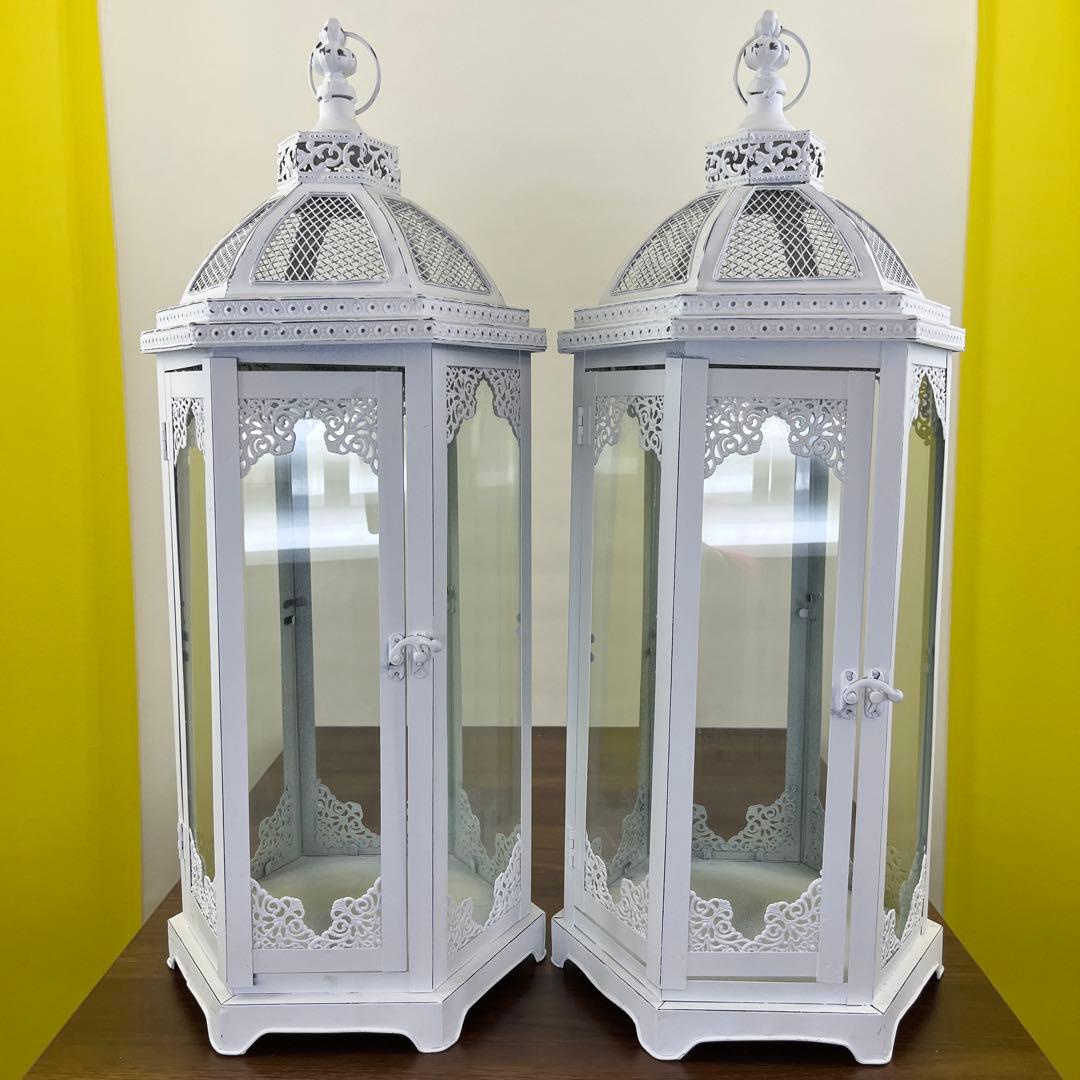 送料込み　ホワイト　アンティーク　ギリシャ　ランタン　2個セット　大型サイズ