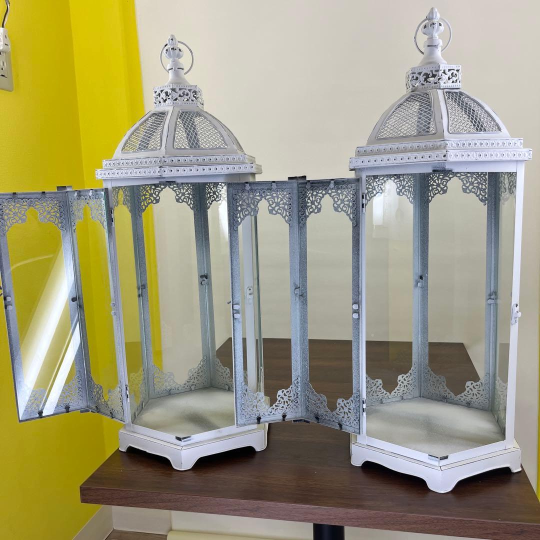 送料込み　ホワイト　アンティーク　ギリシャ　ランタン　2個セット　大型サイズ