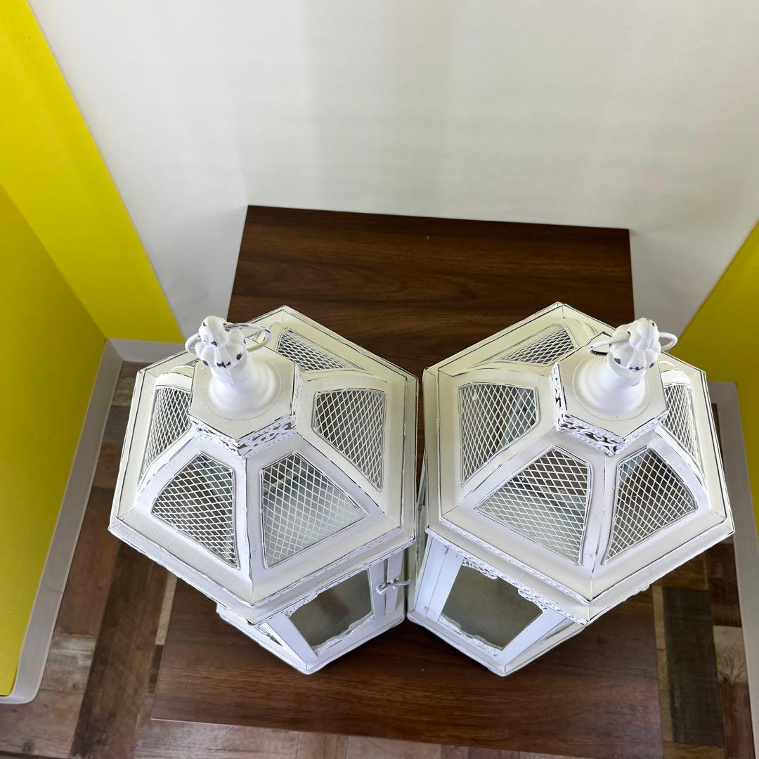 送料込み　ホワイト　アンティーク　ギリシャ　ランタン　2個セット　大型サイズ