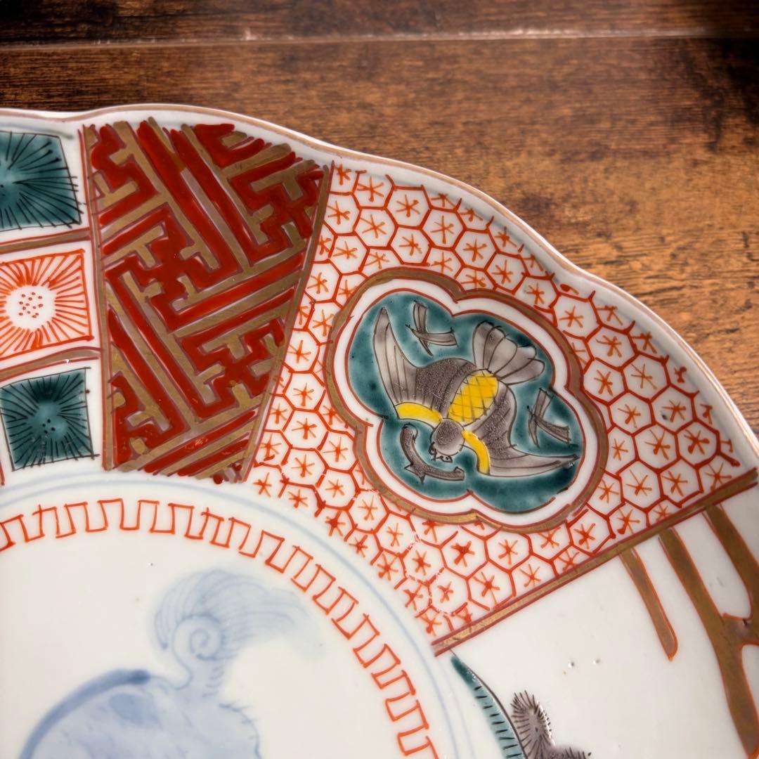 古伊万里　赤絵麒麟図七寸皿五客　大皿/中皿/アンティーク/お皿 020