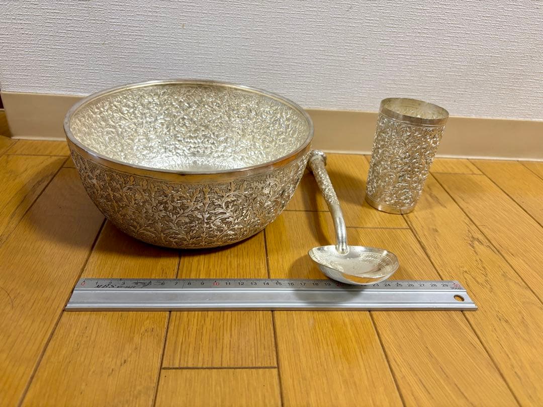 彫刻模様 食器　おひつ　大匙　コップ　セット