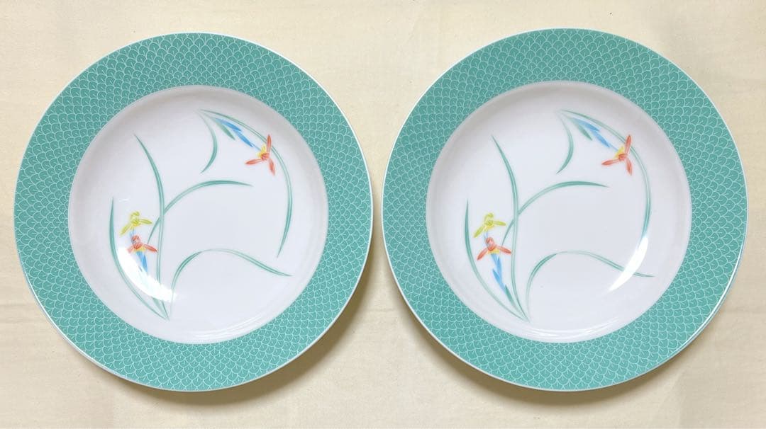 有田焼　香蘭社　三色蘭　パスタ皿＆スプーン＆フォーク　ペアセット　レア物　希少品