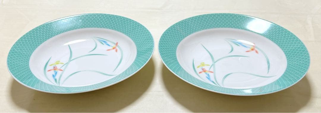 有田焼　香蘭社　三色蘭　パスタ皿＆スプーン＆フォーク　ペアセット　レア物　希少品