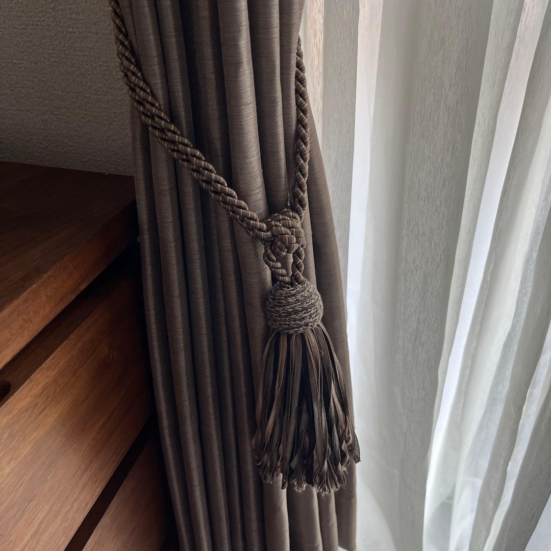 KEYUCA 196×194センチ ケユカ カーテンブラウン　タッセル付