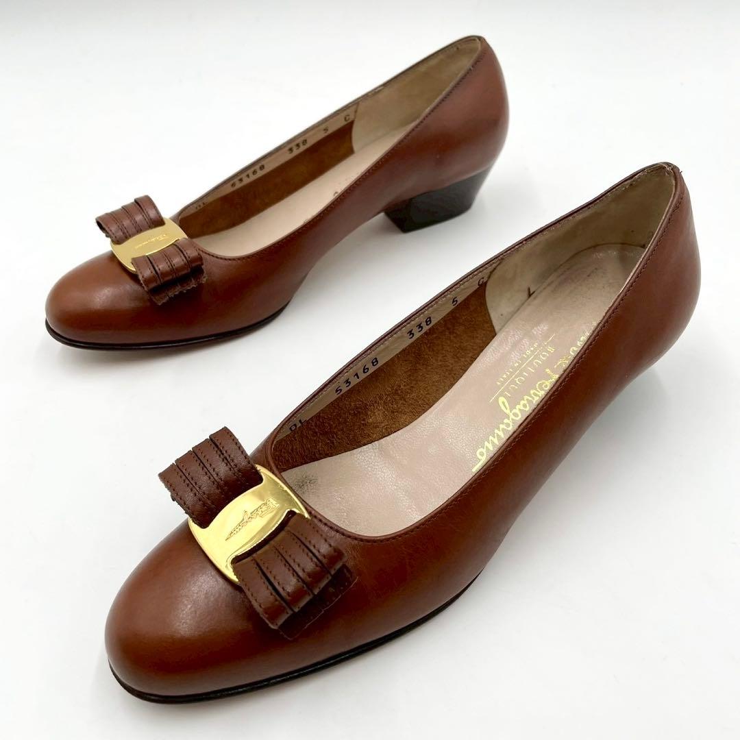 フェラガモ パンプス ヴァラリボン SEMPIONE 5C ブラウン Y1298