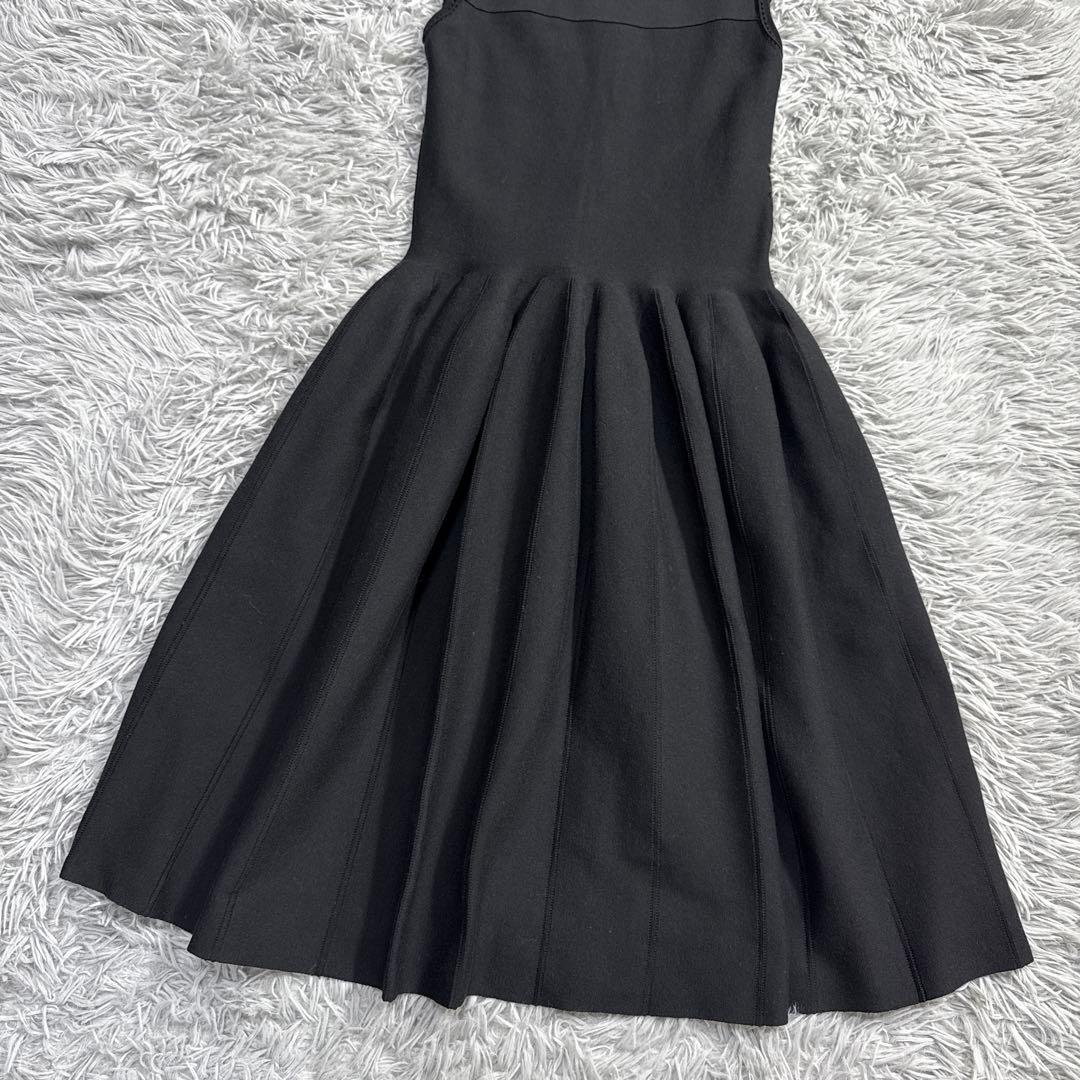 定価9万✨フォクシー ニットドレスワンピース タックフレア フォーマル ブラック