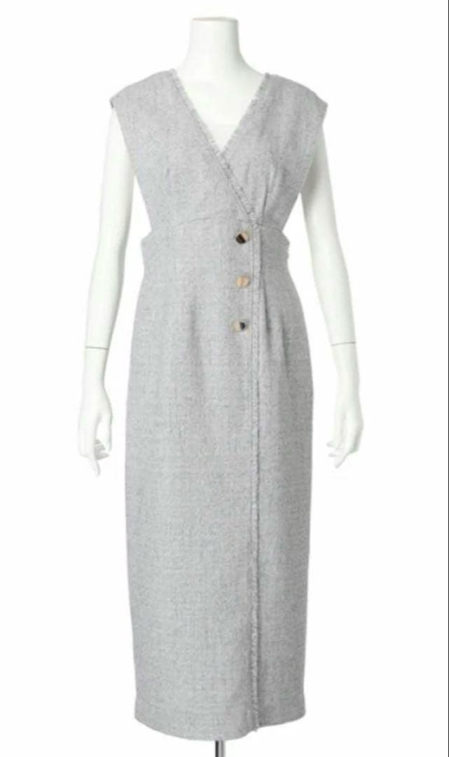 アプワイザーリッシェのラップツイードジャンスカ　ライトグレーＭ