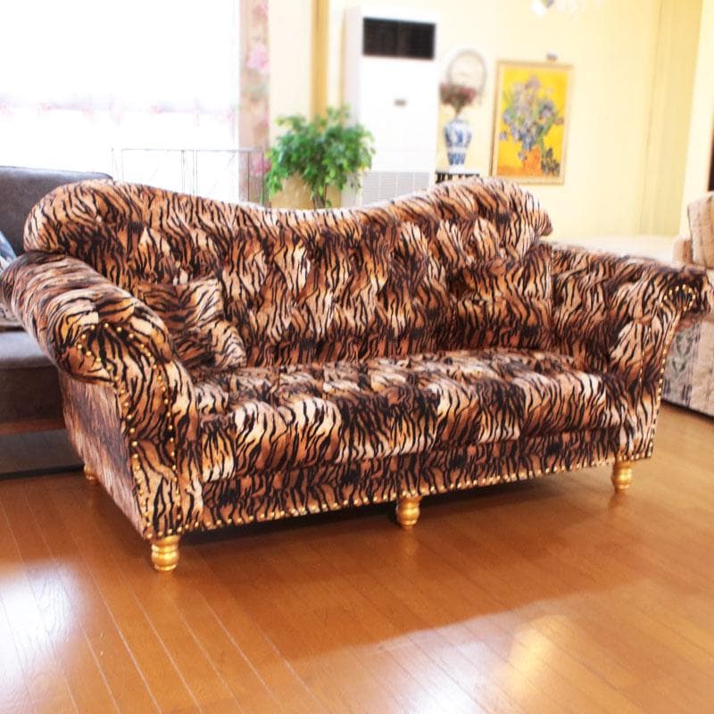 虎柄ソファ 幅210cm タイガー ラグジュアリー 丸脚 143-137-001