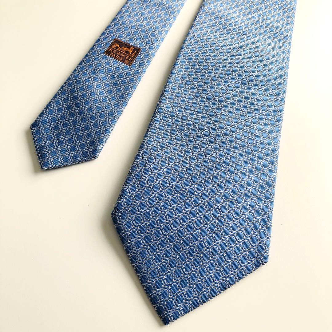 HERMES ネクタイ 紋章柄 ブルー