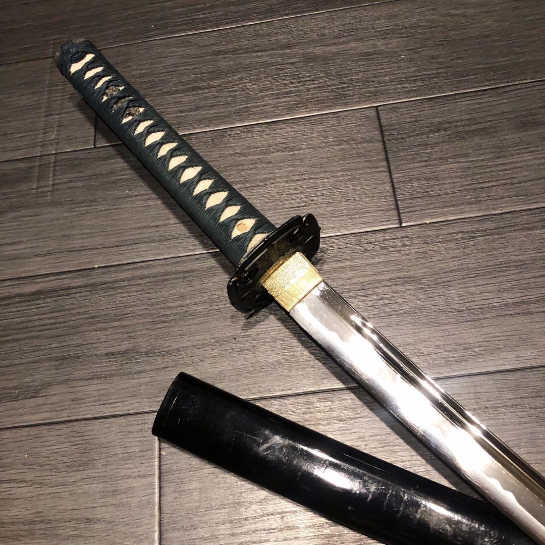 最高級模造刀　高級居合刀　樋入り刀身　青緑拵え　亜合金刀身　名刀