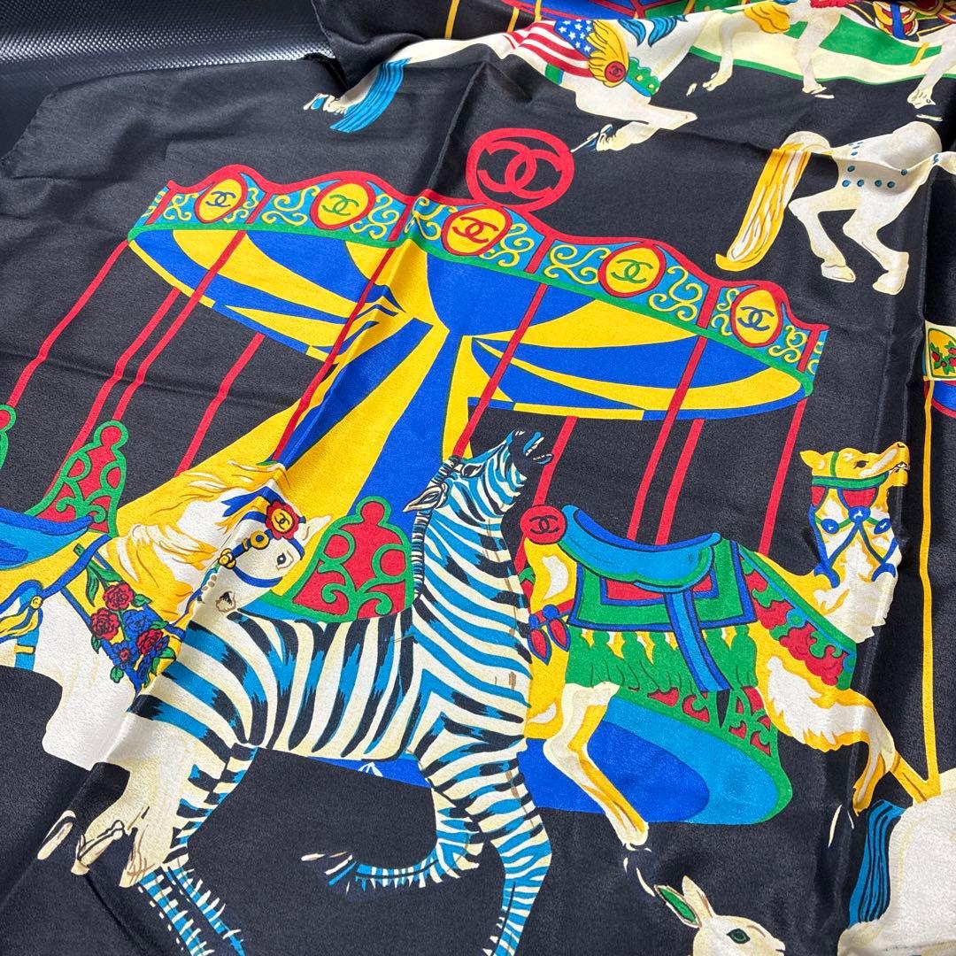 CHANELシャネル シルクスカーフ カルーセル メリーゴーランド 90cm