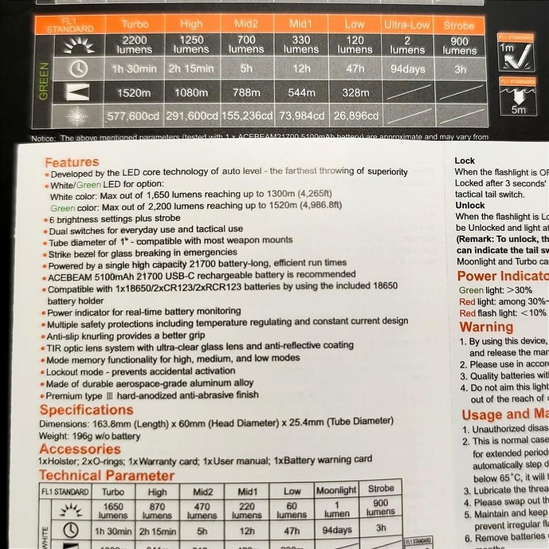 ACEBEAM L19 1.0 GREEN 2200lm／1520m