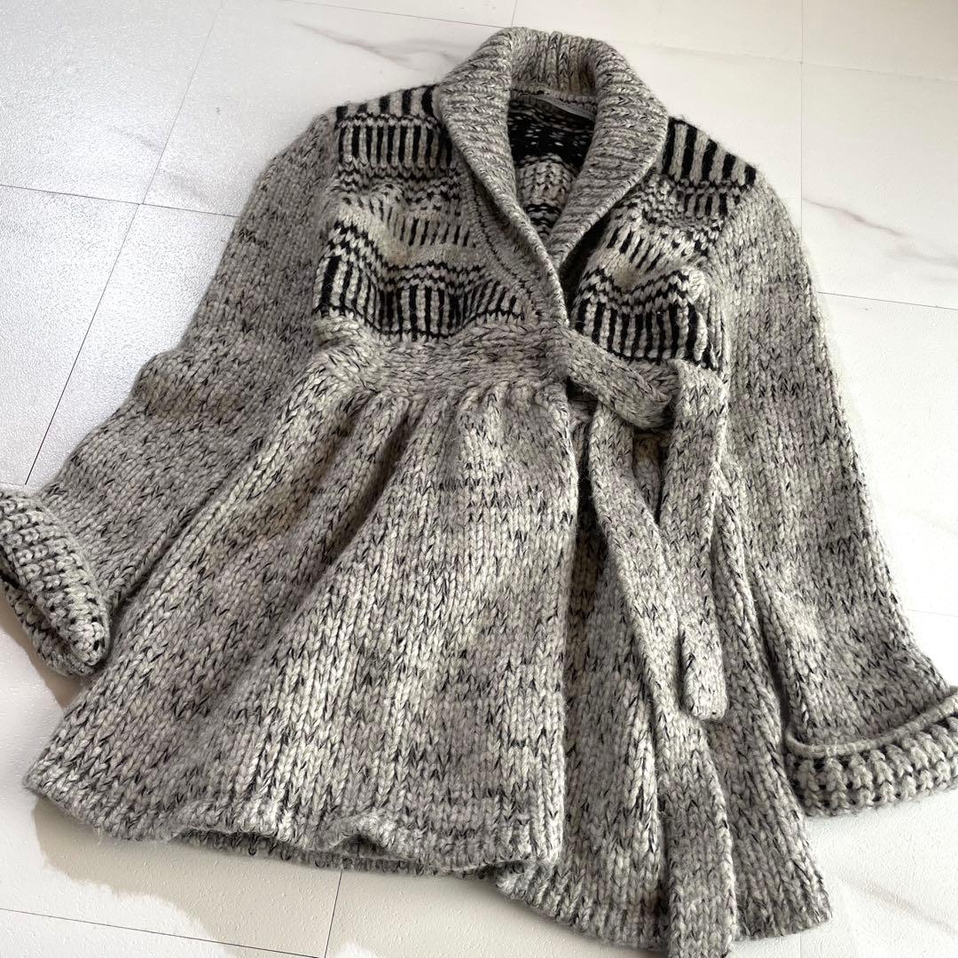 入手困難✨ エルマンノシェルビーノ ニットコート ベルト アルパカ素材 グレー