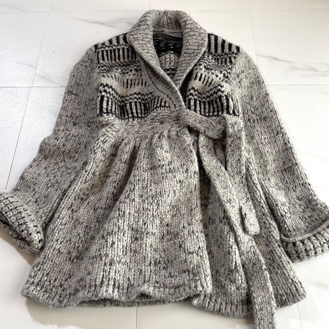 入手困難✨ エルマンノシェルビーノ ニットコート ベルト アルパカ素材 グレー