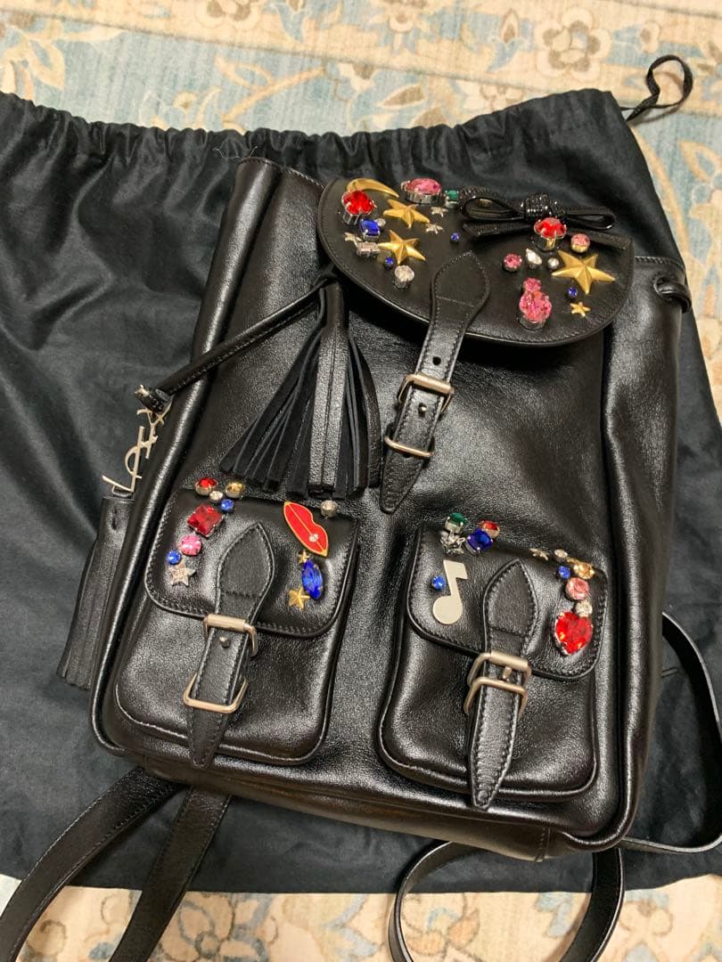 サンローラン♡ビジュー付き黒リュック