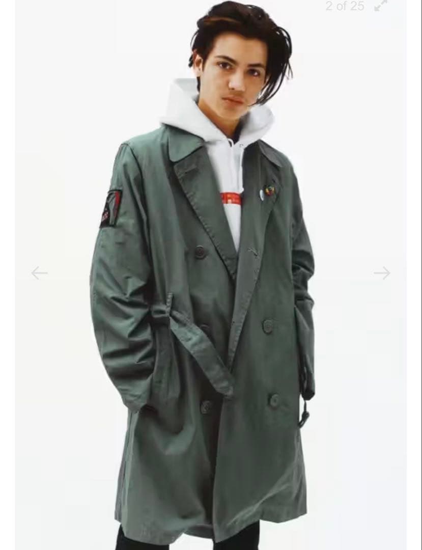 希少　SUPREME 16SS ロング　ミリタリー　トレンチコート　ベルト　XL