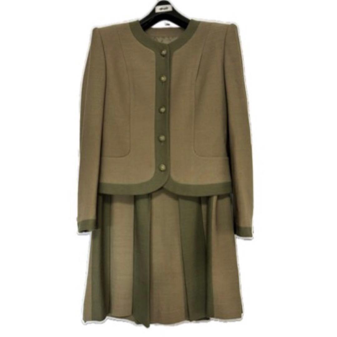 2点セット 美品 銀座マギー ノーカラー スーツ バイカラー プリーツ スカート