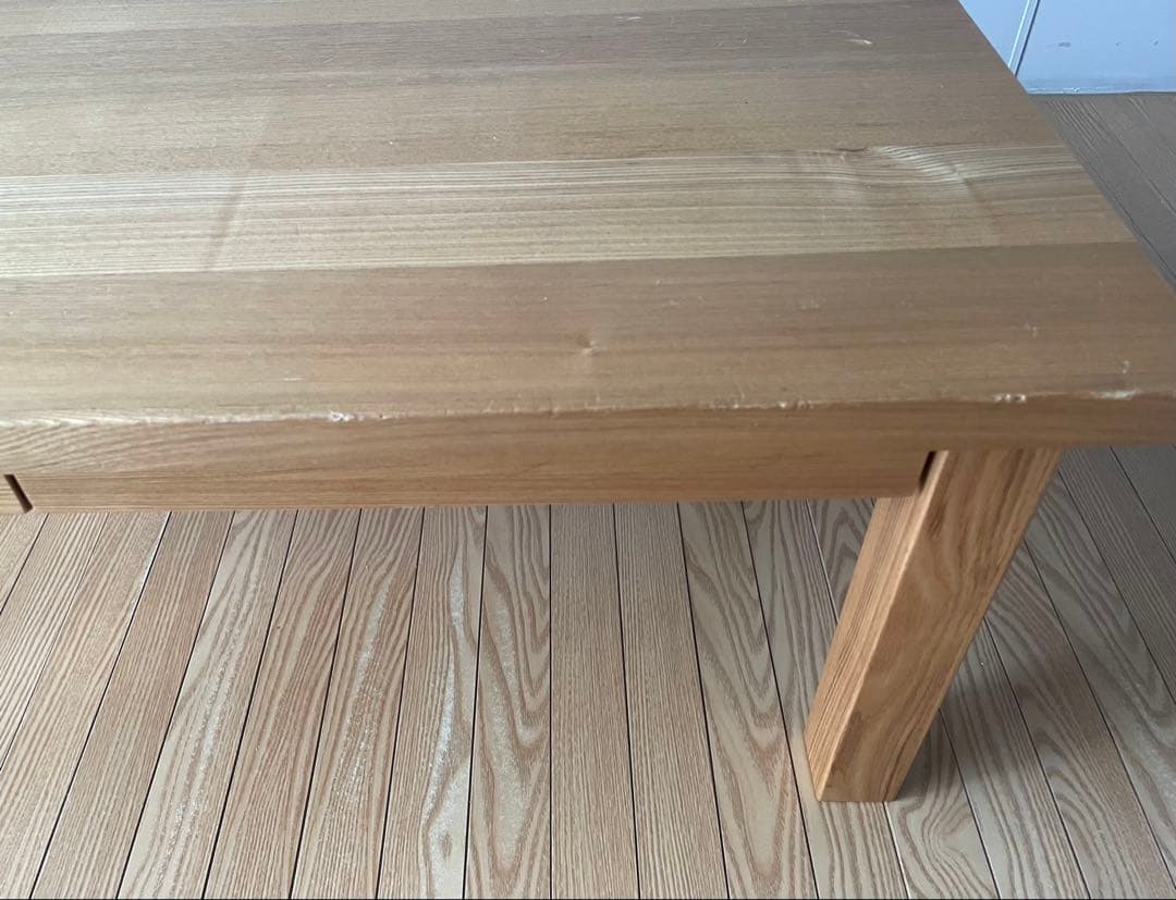 無印良品　タモ材　ローテーブル　幅90×奥行45×高さ35cm 引き出し付き