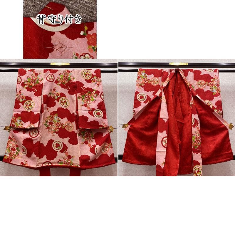 507ag48◎七五三 三歳 女の子 アンティーク着物&長襦袢 ピンク◎