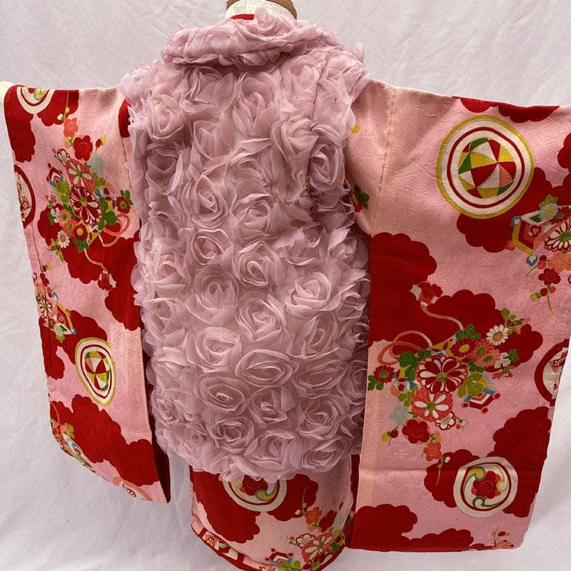 507ag48◎七五三 三歳 女の子 アンティーク着物&長襦袢 ピンク◎
